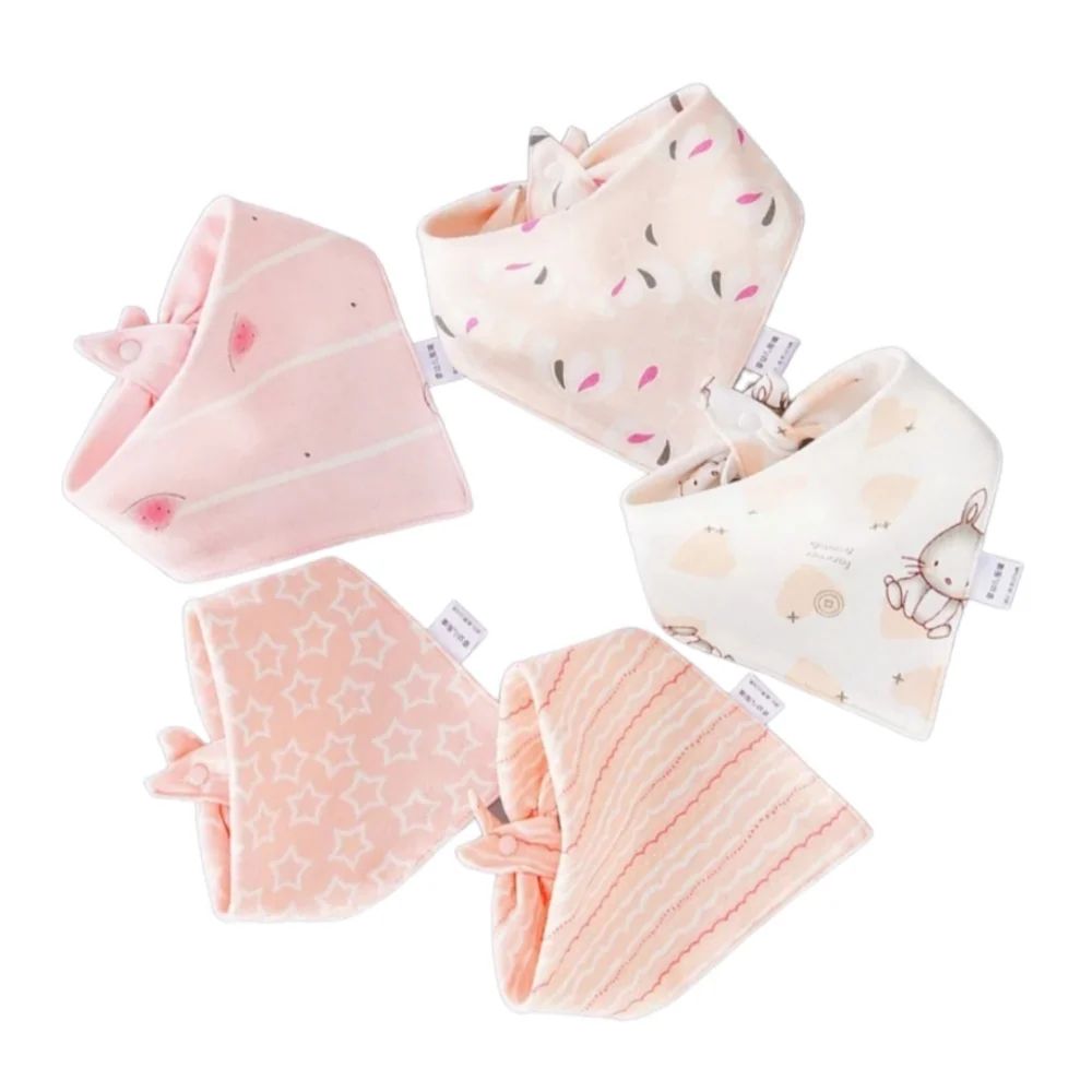 Cotton Bibs Snap Button Set of 5 Mixed Print Soft Pink White 6-12M